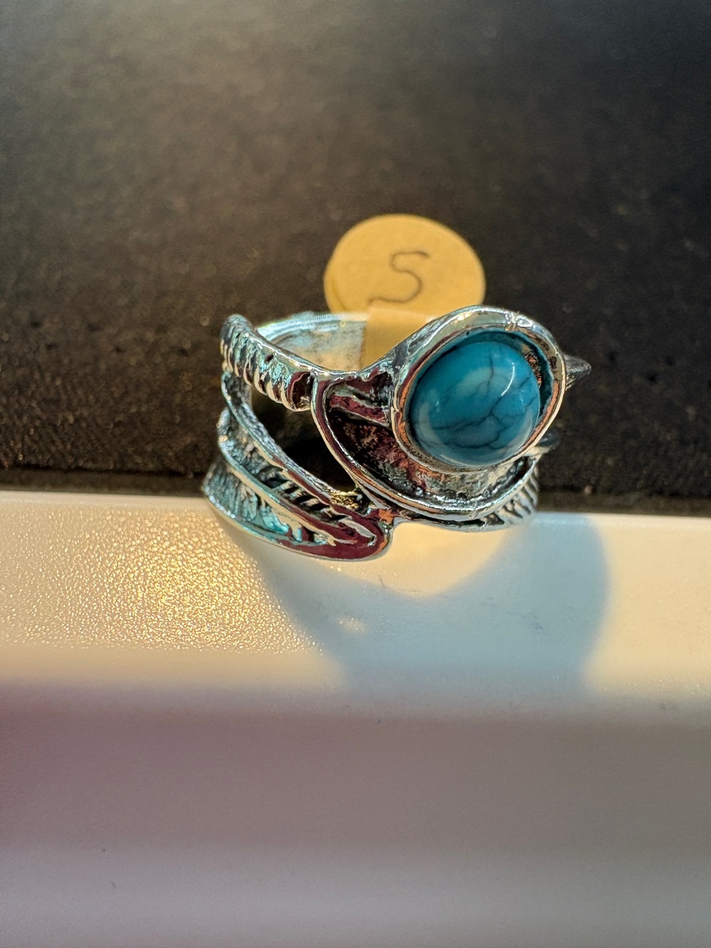 Turquoise Stone Silver-Accent Wrap Ring - Size 5
